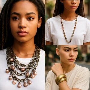 Jewelry Bundle | Chico’s Necklace, Ann Taylor Beads & Gold-Tone Bangle